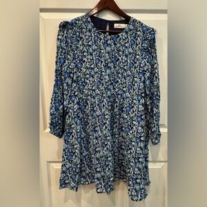 Vineyard Vines Women's Green And Blue Dress Ruffle Shoulder Long Sleeve Size S